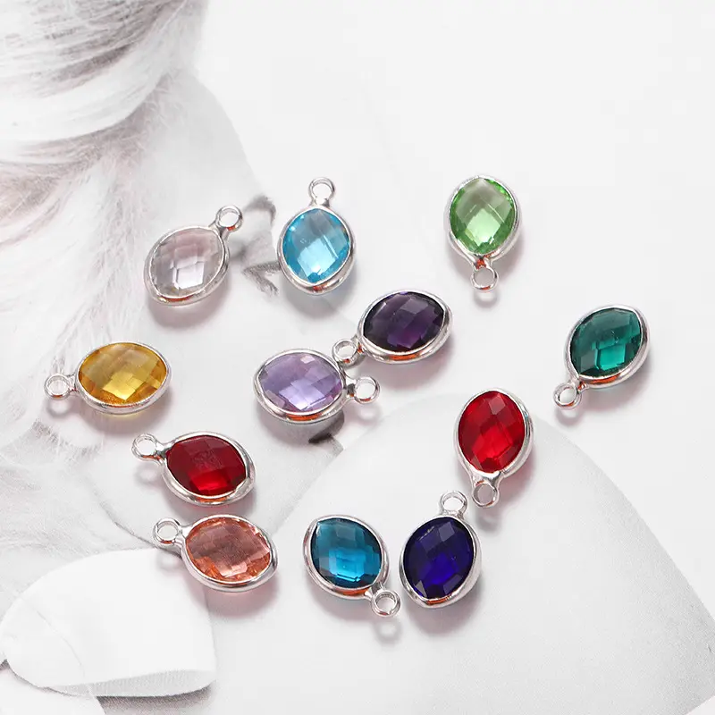 Oval Shape 12 Zodiac Glass Crystal Birthstone Charms for Jewelry Making Pendant Finding