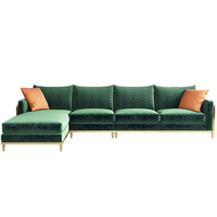 Canapés modernes en tissu de velours vert avec cadre en acier inoxydable Ensemble de canapés sectionnels en forme de L Mobilier de salon pour hôtel