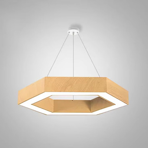 Lampadario Esagonale in Legno di Quercia Naturale Stile Nordico, Lampada a Sospensione a Sei Lati per Arredamento Interno Moderno da Ufficio - Product Image 5