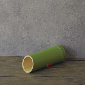 Jarrón de bambú con boca inclinada, redondo, verde, decorativo, estilo chino, adorno Zen para flores, soporte para abanico, origen Anji - Product Image 1