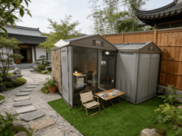 Shed WooWild Maison mobile intelligente à énergie solaire, isolée, étanche, en HDPE, préfabriquée, modulaire, portable, type Tiny House, pour entrepôt et parc