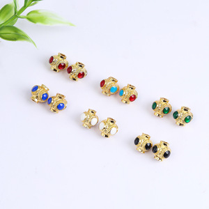Traditional Gold Inlaid Imitation Turquoise <b>Spacer</b> Beads 6.8x6.8x2mm Mosaic Alloy Jewelry Findings For DIY Bracelet Necklace - Product Image 3