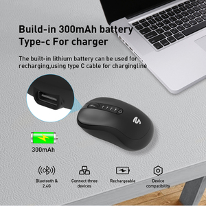 Mouse pribadi OEM terbaru, tetikus komputer tanpa kabel 2.4G + BT ergonomis Mini komputer Pc 2024 - Product Image 4