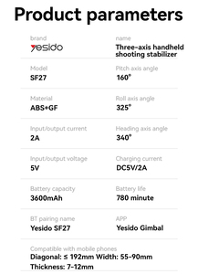 Yesido sf27 ba trục cầm tay chụp Gimbal ổn định tự động theo dõi khuôn mặt cầm tay BT Selfie Chân máy điện thoại chủ - Product Image 5
