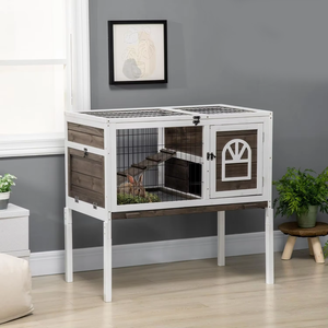 Clapier à lapins moderne et écologique, solide, pour intérieur/extérieur, pour 1 à 2 lapins, plateau amovible, 2 portes sécurisées, clapier en bois avec rampe pour lapins - Product Image 2