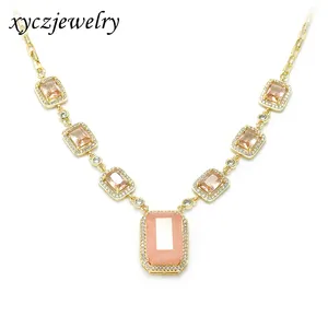 Luxury Peach Rectangle Fusion Stones Necklaces Gold Plated Brazilian Fusion Jewelry Necklaces