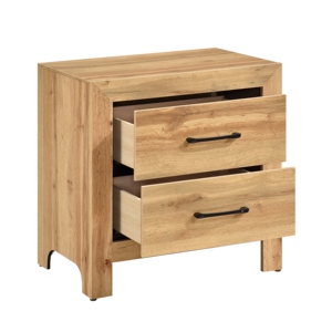 Natural Finish 2 Drawer Nightstand With <b>Black</b> Handles <b>Bedside</b> <b>Table</b> Storage Furniture - Product Image 3