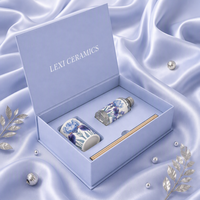 Diffuseur d'arômes en céramique floral illustré LEXI, bouteille en porcelaine blanche peinte à la main, parfum d'ambiance pour la maison, 100% naturel