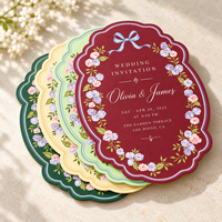 Cartes d'invitation de mariage découpées avec bords incurvés, invitations de mariage imprimées avec des motifs floraux et des nœuds en aquarelle, cartes de mariage pour événements de mariage