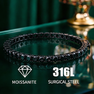 Pulsera <span class=keywords><strong>de</strong></span> tenis VVS <span class=keywords><strong>de</strong></span> moissanita negra para hombre, 4 mm, acero inoxidable 316L, pasa el test <span class=keywords><strong>de</strong></span> diamante, pulsera <span class=keywords><strong>de</strong></span> moissanita con certificación GRA, estilo hip-hop - Product Image 1