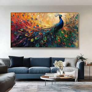 Decorazione Extra Large per la casa fatta a mano in tela <span class=keywords><strong>di</strong></span> colore testurizzata arte della parete 3D pittura pavone animale su tela - Product Image 3