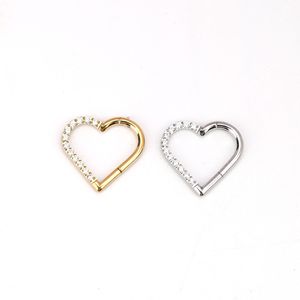Anillo de Nariz de Acero Inoxidable 316L con Corazón Trenzado y Circonita Cúbica para Perforación de Cartílago y Septum |   Aro Brillante con Cierre de Clic en Oro, Oro Rosa y Plata - Product Image 3