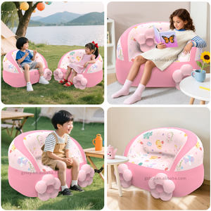 زهرة وردية صالة هوائية للأطفال نمط ديناصور التخييم نفخ أريكة وسادة قابلة للإزالة وسادة قابلة للنفخ للأطفال - Product Image 6