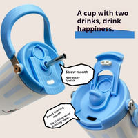 Vaso Térmico de Acero Inoxidable con Diseño de Dibujos Animados, Antiderrames, Gran Capacidad de 900 ml, Asa Portátil, Pajita Metálica, para Viajes