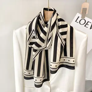 Korean black and white striped star 140cm*35cm 100% silk scarves paired with shirts and suits