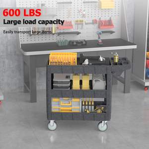 Carrito de Servicio de Plástico de Alta Resistencia DB con 3 Estantes, Capacidad de 600 lb, Asa Ergonómica, para Garaje - Product Image 4