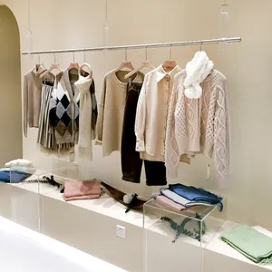 Rak Display Pakaian Dinding Butik Baju, Gantungan Akrilik Transparan Terpasang Di Dinding