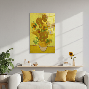 Elegante Lienzo Impreso con Diseño de Girasoles de Van Gogh para Decoración del Hogar, Arte en Vidrio Templado - Product Image 3