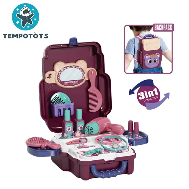 Tempo oyuncaklar 3 In 1 çocuklar 24 adet takı aksesuarları sırt çantası makyaj seti makyaj seti kızlar için