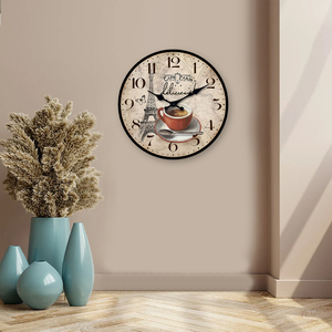 Reloj de Pared Vintage con Diseño de la Torre Eiffel de París y Taza de Café, Cristal y Vidrio, con Agujas y Números Marrones para Sala de Estar u Oficina - Product Image 3