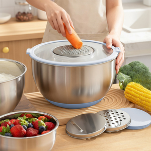 Juego de cuencos para mezclar de 3 uds con tapas visibles, 3 accesorios para rallador, ensaladeras de acero inoxidable para Preparación y horneado en la cocina - Product Image 2
