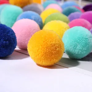 Wholesale acrylic thin woollen yarn pompoms ball craft decoration custom acrylic wool yarn pom pom accessories