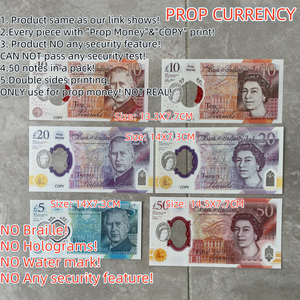 ธนบัตรปลอมพลาสติกใสเหมือนจริงสำหรับใช้ในภาพยนตร์  แบบเงินปอนด์อังกฤษ (GBP)  5 10 20 50 ปอนด์  พร้อมช่องใส - Product Image 6