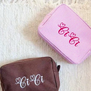 Custom Logo Makeup <b>Bag</b> Striped cosmetic <b>bag</b> striped canvas jacquard embroidered Logo <b>Toiletry</b> <b>Bag</b> <b>For</b> <b>Women</b> - Product Image 5