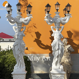 Statue de lampe de dame en marbre blanc sculptée à <span class=keywords><strong>la</strong></span> main de taille réelle pour <span class=keywords><strong>la</strong></span> décoration extérieure de villa de manoir - Product Image 3