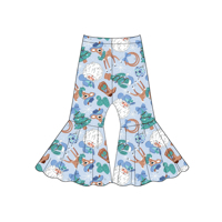 Vente en gros usine de vêtements personnalisés pour filles et enfants, pantalons patte d'éléphant taille haute pour bébés filles, en tissu confortable, avec imprimé tendance Westward