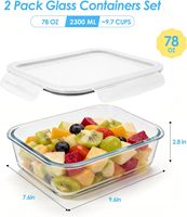 2 récipients de stockage alimentaire en verre de 2300 ml avec couvercles, en verre borosilicate, pour la préparation des repas et la pâtisserie, étanches