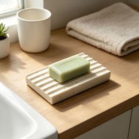 Porte-savon en résine texturée effet travertin avec rainures de drainage pour savon en barre, plateau à savon décoratif pour comptoir de salle de bain