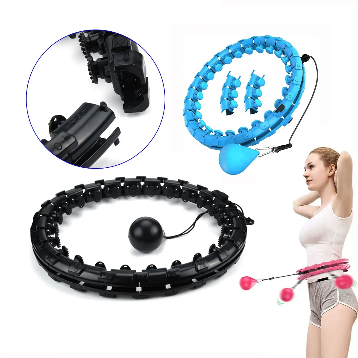 24, 28, 32 abnehmbare Knoten gewichteter Hula Fitness-Hoop Erwachsene Gewichtsabnahme Smart Fitness-Übung Hoop für Damen Bauchtraining
