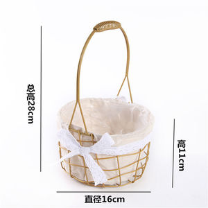 Metal <b>Flower</b> Basket 22Cm Diameter Gold <b>Wire</b> With Lace Liner For Living Room Decoration - Product Image 5