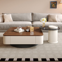 Ensemble de table basse carrée minimaliste moderne en bois massif de noyer avec tiroirs pour salon, haut de gamme, subtilement luxueux