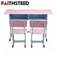 Ensemble bureau et chaise pour étudiants 2 places en MDF, pieds réglables en hauteur, pour salle de classe, maison, bureau d'étude, salle de formation