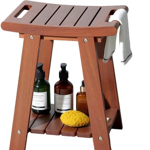 Tabouret de salle de bain double couche en teck, 35x25x42cm, siège de rangement pour la douche, pour adultes et personnes âgées - Product Image 5