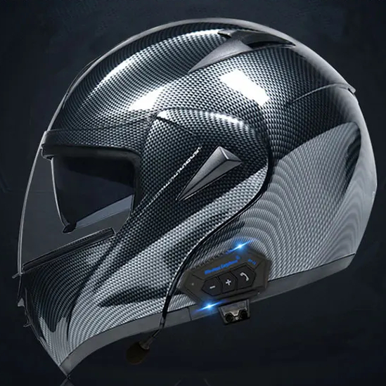 Groothandel Futuristische Verwijderbare Kin Pad Openface Vizier Koolstofvezel Full Face Motorfiets Bluetooth Helm