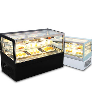 <span class=keywords><strong>Vitrine</strong></span> <span class=keywords><strong>en</strong></span> <span class=keywords><strong>verre</strong></span> de gâteau à <span class=keywords><strong>angle</strong></span> droit de café de conception moderne <span class=keywords><strong>vitrine</strong></span> avec éclairage de LED présentoir à gâteau de réfrigérateur impeccable - Product Image 1
