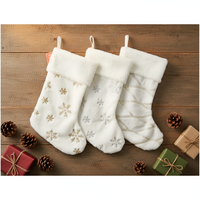 19 Pouces De Luxe Père Noël Chaussettes De Noël En Fausse Fourrure Manchette Brodé Flocon De Neige Paillettes En Peluche Bas De Noël