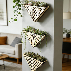 Jardinières murales triangulaires en bois style ferme pour la décoration de la maison et du bureau - Product Image 3