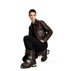 Stivali da Combattimento Gotici Punk da Donna in Vera Pelle con Plateau, Fibbia Metallica, Cerniera Laterale e Tacco a Blocco, Stivaletti da Motociclista - Product Image 4