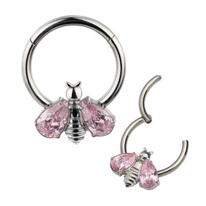 Nueva venta al por mayor de titanio GZN Bee Segment Rings Asscher Cut Nose Lip Clicker Piercing Jewelry ASTM F136 compatible con niños - Product Image 5