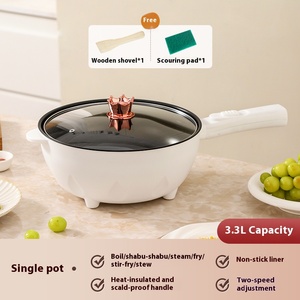 Casserole électrique multifonctionnelle 3L avec poignée, couvercle en verre trempé, 600W, revêtement antiadhésif, commande mécanique, usage domestique, cuisine - Product Image 4