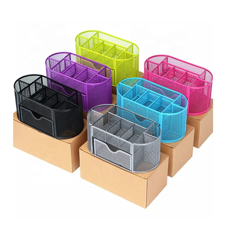 Portapenne in rete metallica 9 scomparti portamatite piccolo cassetto estraibile pronto per la consegna forniture scolastiche per ufficio organizer da scrivania
