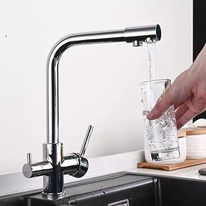 Robinet de cuisine filtrant à eau pure, trois voies, <span class=keywords><strong>en</strong></span> acier inoxydable, avec deux poignées et bec verseur, personnalisable avec images et vidéos - Product Image 4
