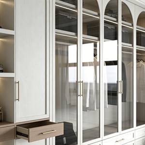 Armario de Dormitorio de Madera Blanco de Última Generación con Puertas de Vidrio Arqueadas, Iluminación Integrada y Armarios con Múltiples Espacios de Almacenamiento - Product Image 3