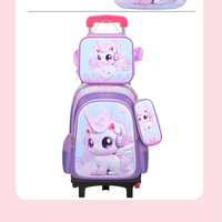 Sac à dos à roulettes pour étudiant, ensemble de 3 pièces, motif dessin animé, imperméable, sac d'école quotidien