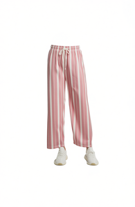 Pantalones de Pierna Ancha a Rayas, Tejidos, Transpirables, Largos hasta el Tobillo, Casuales de Verano, con Cordón Ajustable, Corte Holgado, Cintura Media, para Mujer - Product Image 1