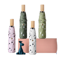 Vente en gros Parapluie coupe-vent à trois plis avec impression de points blancs Poignée bleue Ouverture manuelle Pliable pour la protection contre la pluie ou le soleil